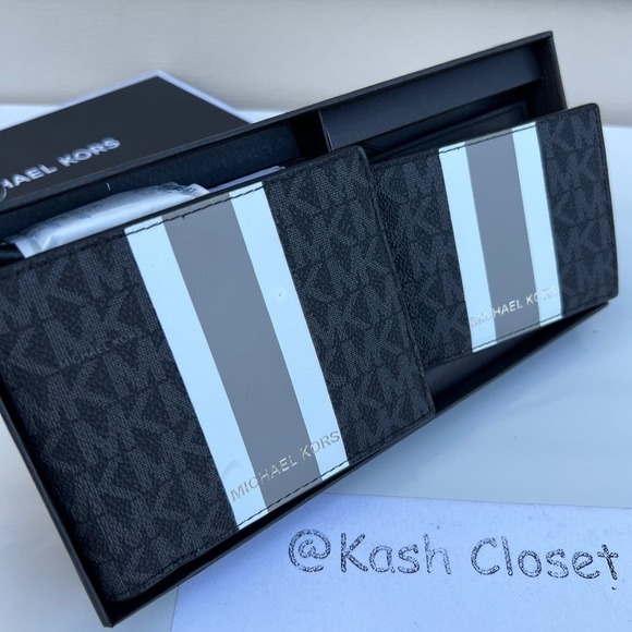 Michael kors Men Wallet Card Case Gift box set Black - Picture 1 of 7
